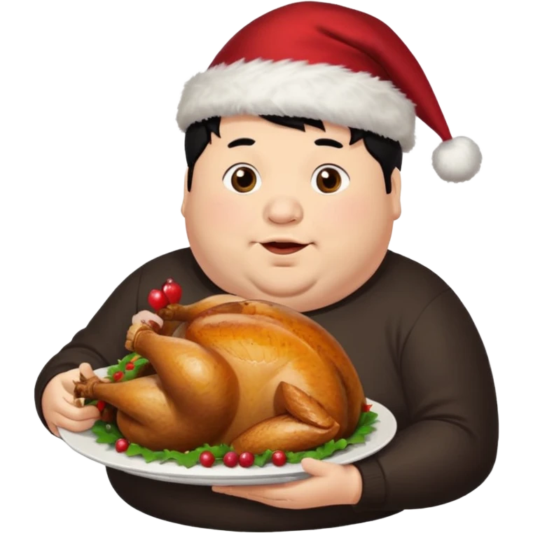 Fat man with black hair eating turkey emoji