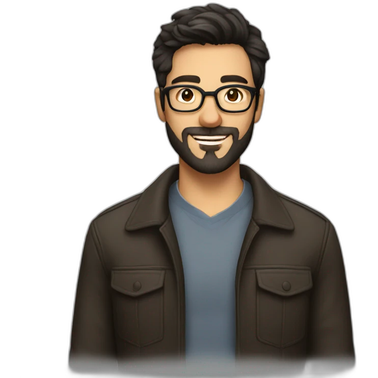 Handsome man with glasses and dark hair and beard late thirties emoji