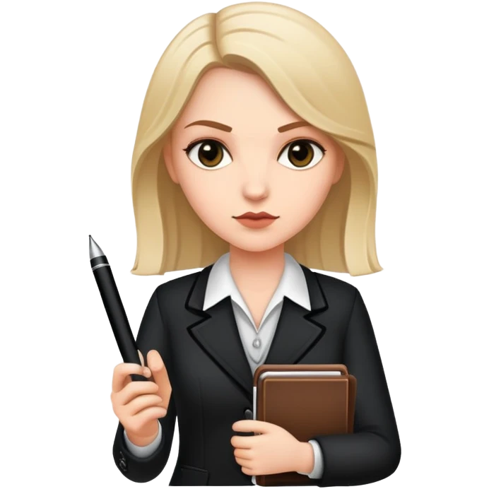 White girl. Comissioner from the mafia game. She must have a notebook and pen i her hands. emoji