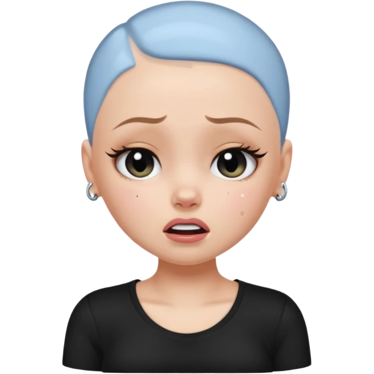 a pretty bratz fair bald girl crying wearing a tight black tee emoji
