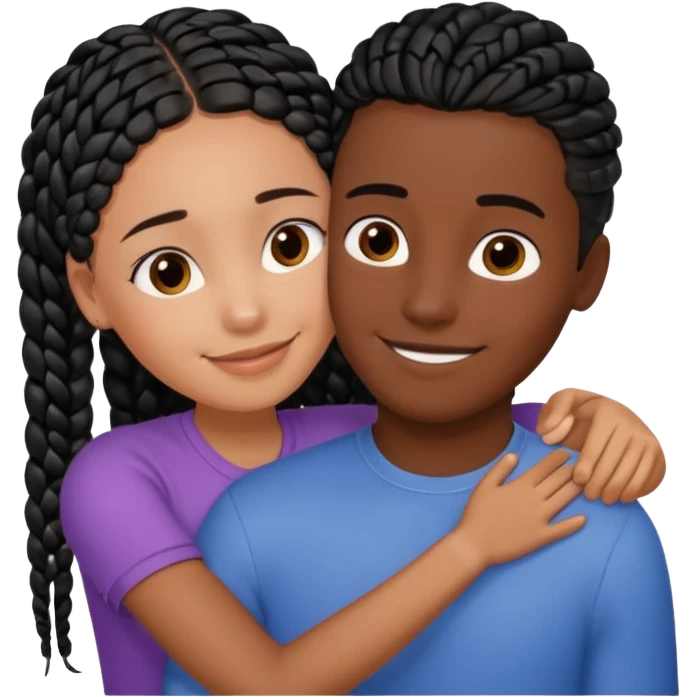 dark, black girl with black braids hugging her white italian boyfriend with straight parted brown hair emoji