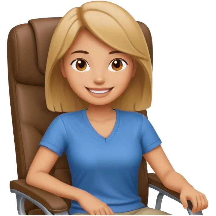 Cartoon faced girl relaxing in an office chair and smiling  emoji