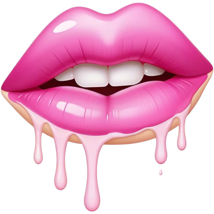 Floating pink glossy lip with white paint white dripping off emoji