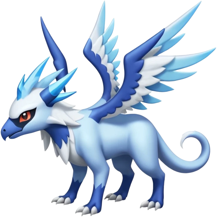 Icy Arctic Frost-Blue Pale-Shimmering Snow-Dusted Majestic Absol-Latios-Nargacuga-Meloetta-Latias-fusion-creature (full body) emoji
