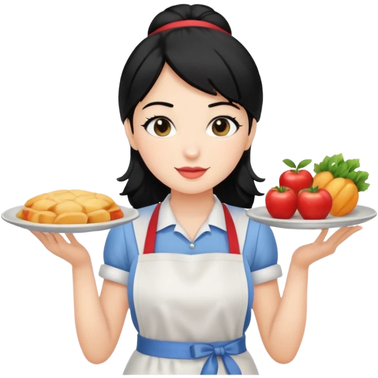 waitress with black hair and a food plate emoji