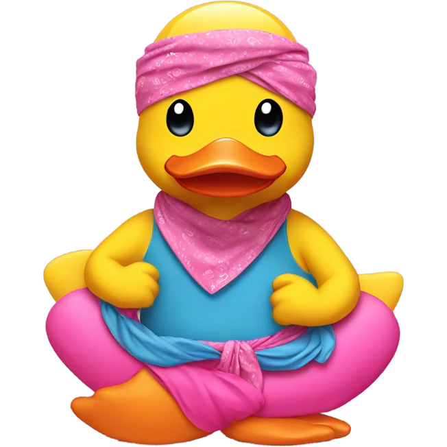 Yellow rubber duck w a pink bandana doing yoga  emoji