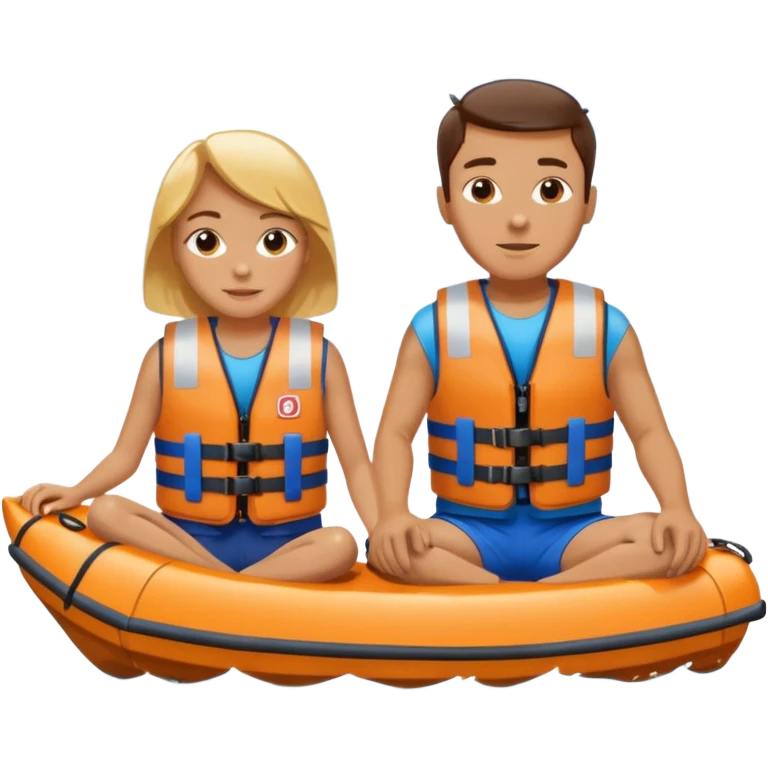 a boat upside down, with 2 people sitting on top trying to stay afloat. emoji