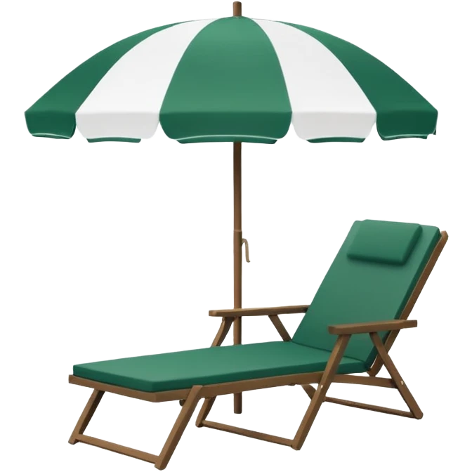 pure white beach umbrella without stripes or details, dark green lounge chair next to it, minimalism, iOS emoji style, no background, no emojis or faces emoji