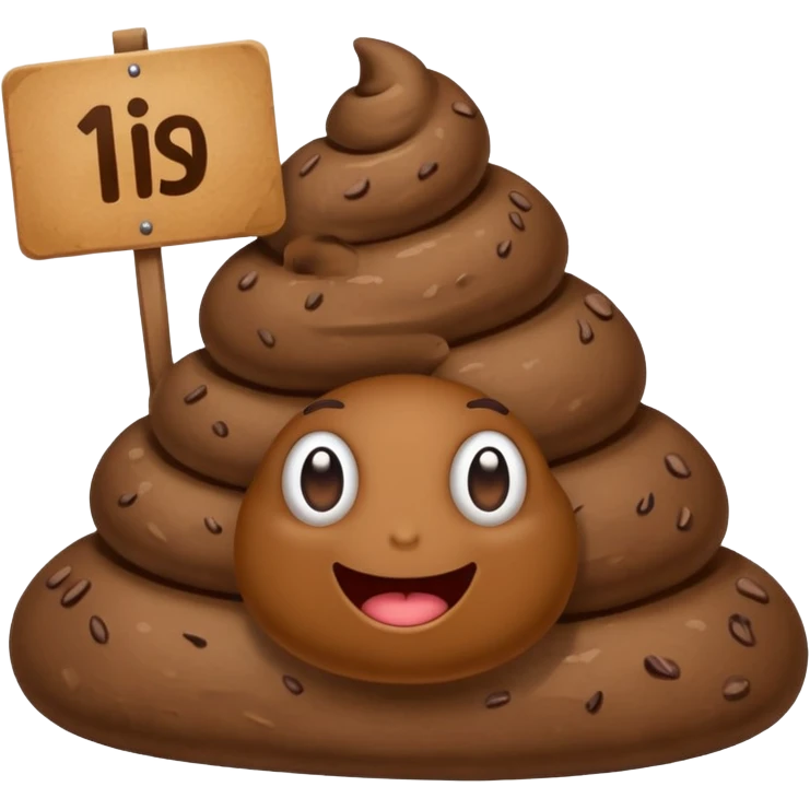 Poop holding a sign that says 1 emoji