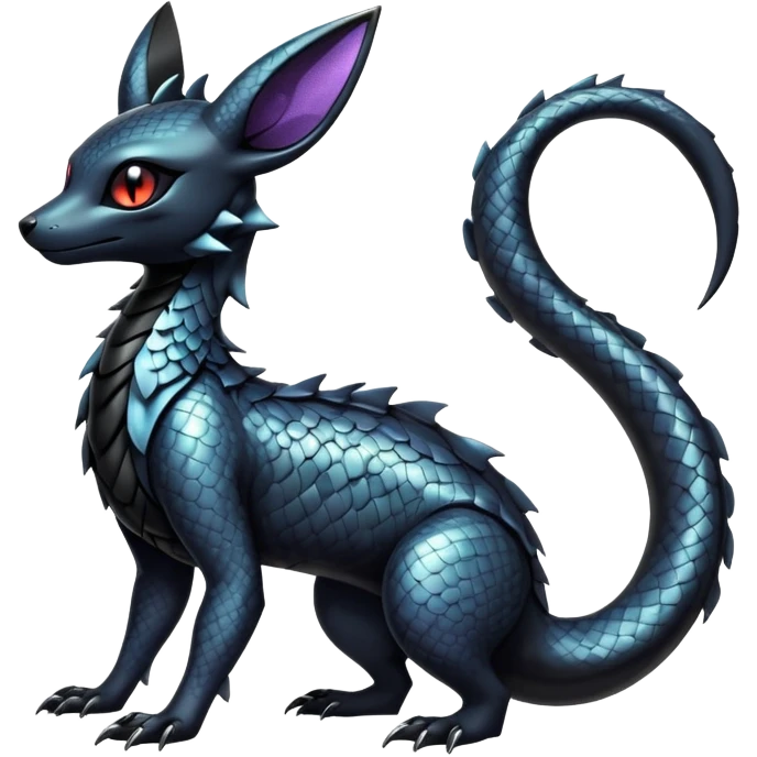 Shiny Dark Edgy Majestic Sophisticated Modern Gothic Gloomy Futuristic Scaly Cyber-Salandit-Umbreon-Delcatty-Hybrid (Full body) emoji