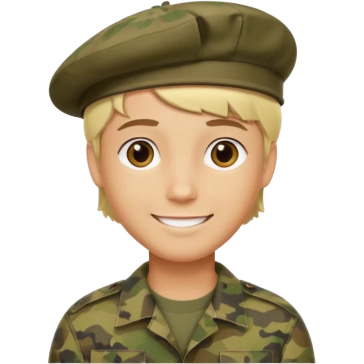 a soldier with short blonde hair in camo man in a beret  emoji
