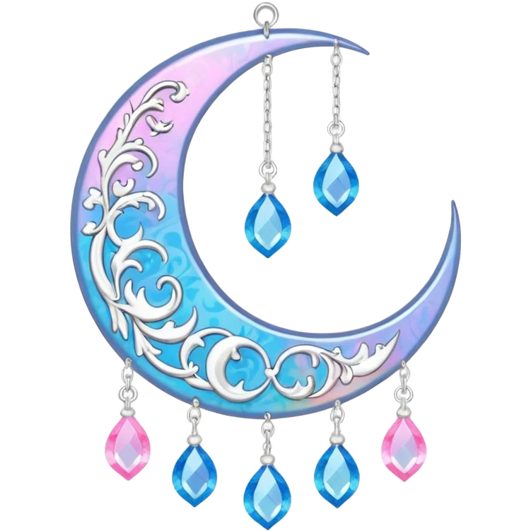 glossy Pastel iridescent crystal crescent damask moon suncatcher emoji