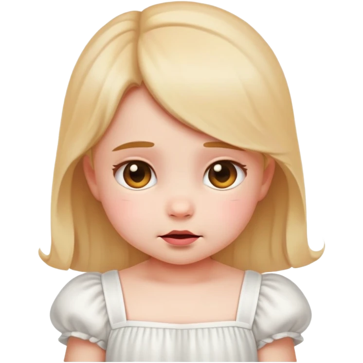 Shy baby girl emoji, blushing, looking down, white dress emoji