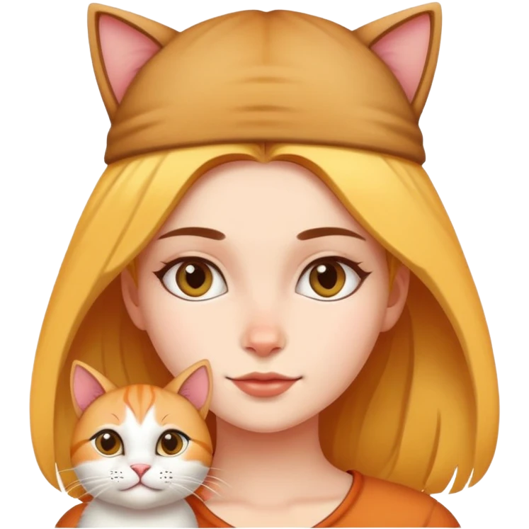 A cat on  girl's head
 emoji