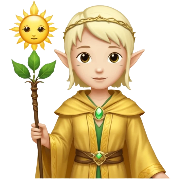 {
      "type": "human",
      "look": "light elf healer, golden robe, staff with leaf and sun",
      "description": "a light elf healer wearing a golden robe and holding a staff with leaf and sun"
    } emoji
