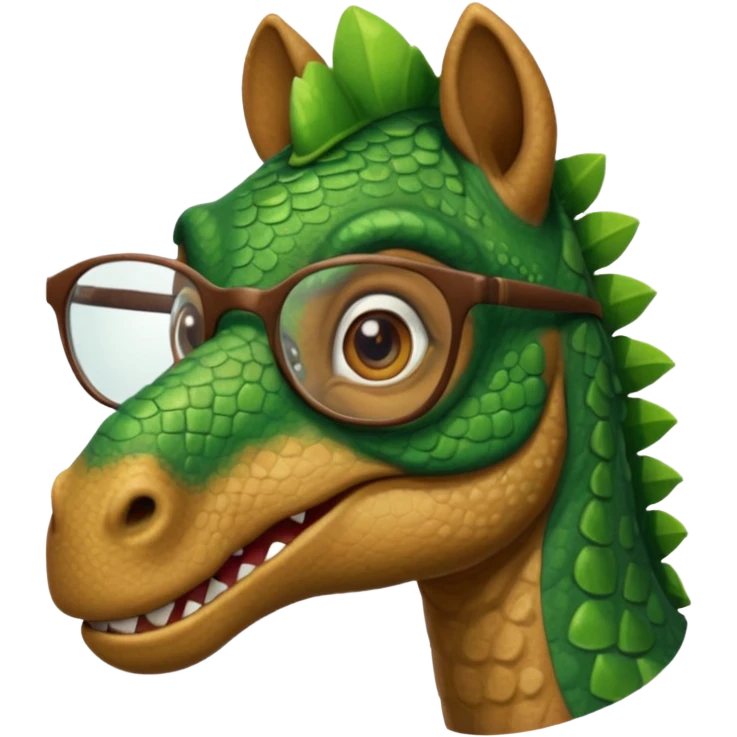 Dinosaur with glass on in a horse emoji
