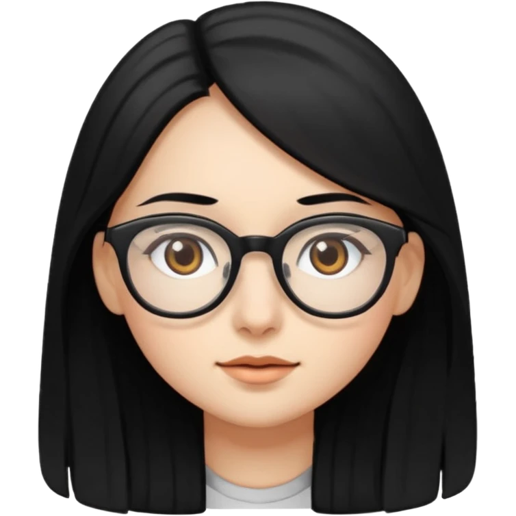 girl with long black hair, brown eyes, wearing glasses emoji