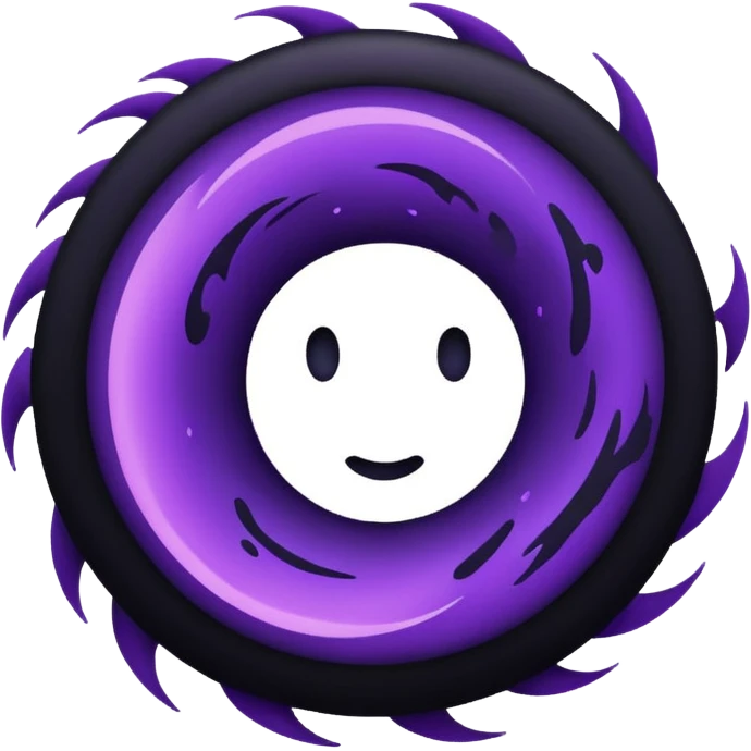A Discord emoji of a swirling dark void or black hole with violet sparks at the edges. Circular composition, deep shadows, 2D flat vector, white background. emoji