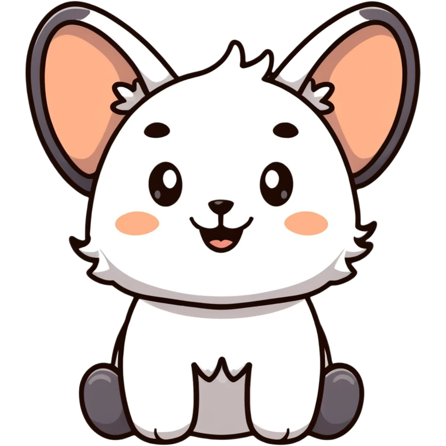 cartoon gibberling character, fluffy, oversized ears, smiling, simple background emoji