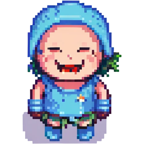 a character who is broken but laughing, pixel art style emoji