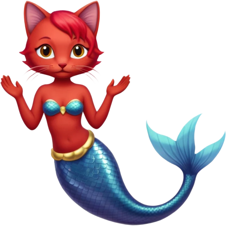 cat mermaid red hi emoji