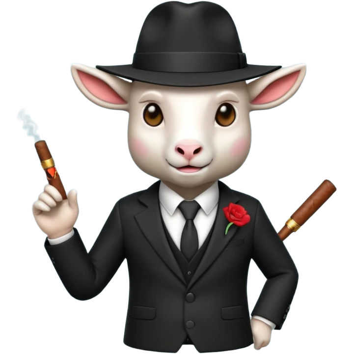 a 3D Goat emoji dressed as a Mafia Boss emoji