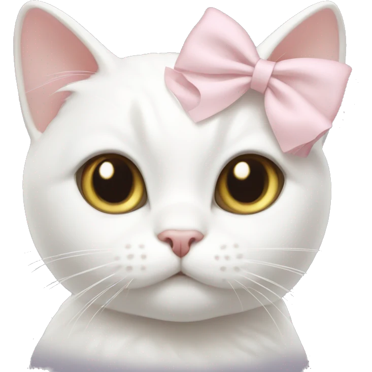 White cat with pale pink bow emoji