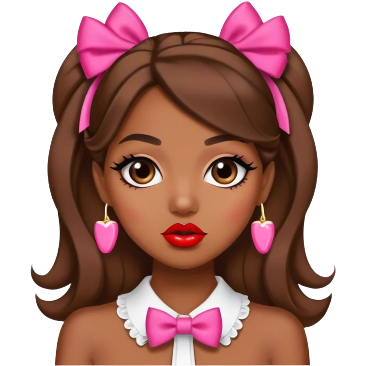 una chica morena de pelo con lazos y pintalabios en plan gossip girl emoji