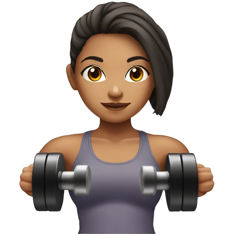 Mixed race girl at the gym holding a dumbbell emoji