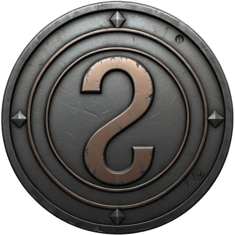 Minimal emoji, gothic metal coin made of black steel, engraved number 2 at the center, ancient industrial aesthetic, worn metal texture, no glow, no neon, flat emoji design, centered, transparent background emoji