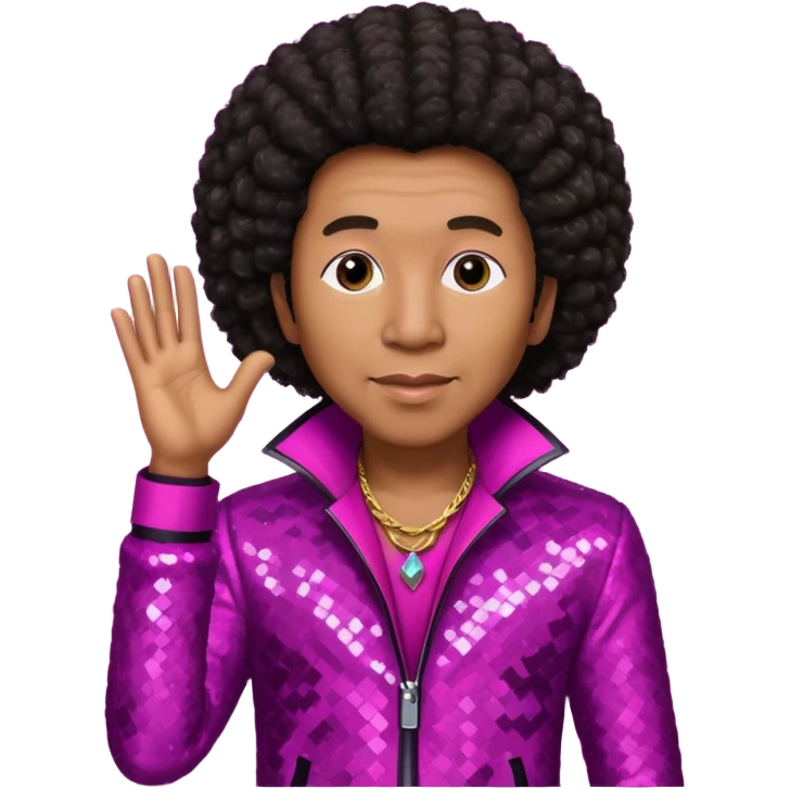 Smokey Robinson with long dark brown afro hair, magenta sequin outfit  emoji