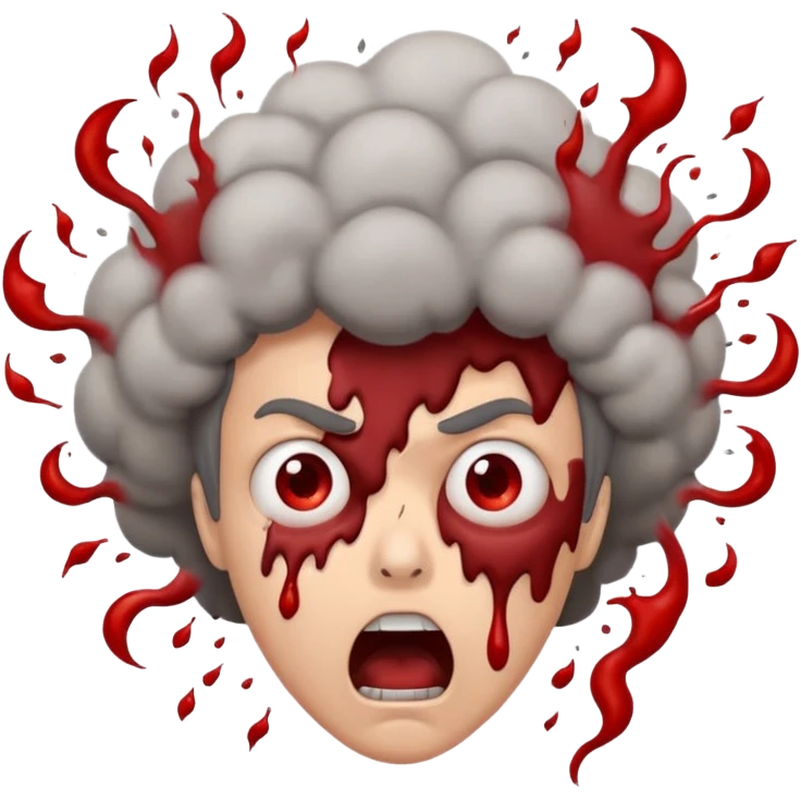 Combine this three emojis 💀🤯💨 where the head should be blasted like 2nd emoji and smoke should come out like third emoji and the reaction should be like this emoji 😨 emoji