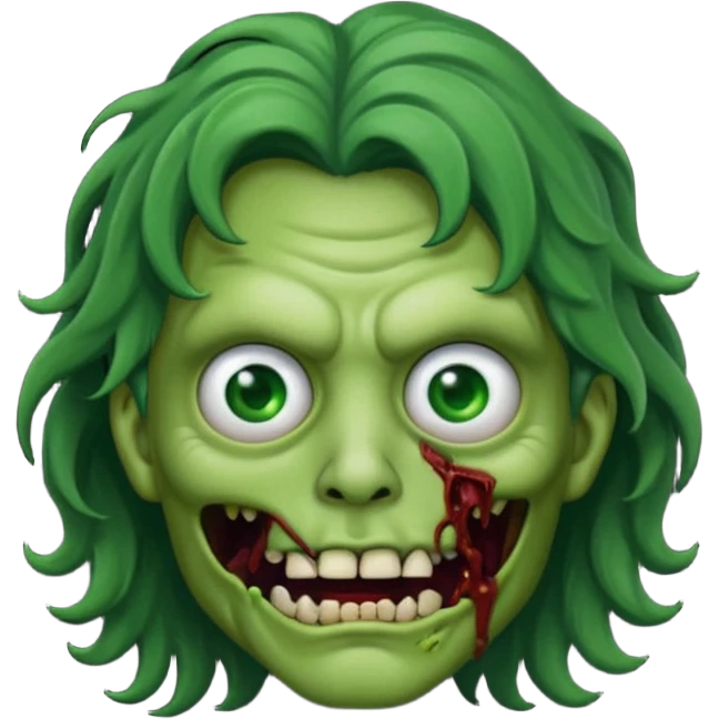 zombi emoji man with a wavy medium hair, mouth, nose, green skin, black shirt emoji
