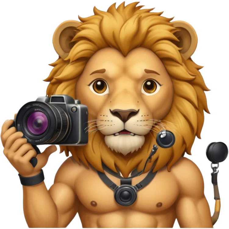 lion, egypt ancient lion with camera emoji