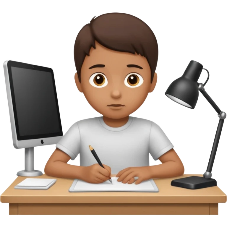 a child working hard ata a desk emoji
