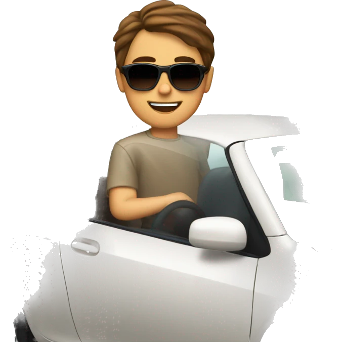 boy with brown hair and sunglasses driving a 1995 white toyota corolla emoji