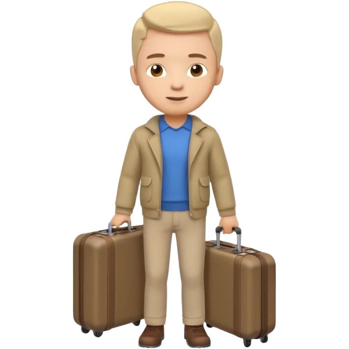 man carrying a suitcase portrait, head and shoulders only, suitcase handle visible near shoulder, casual travel outfit, confident expression, travel vibe, 3D cartoon style, mobile game icon style, clean background, no text, no watermark emoji