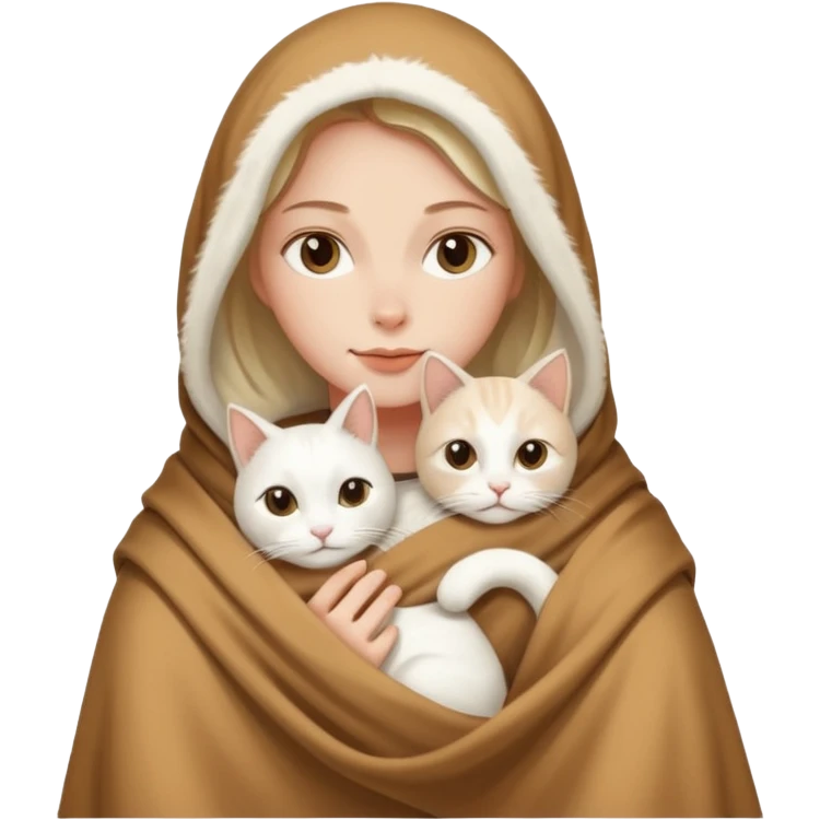 Beyaz kedi ve bayan elinde kahve battaniye emoji
