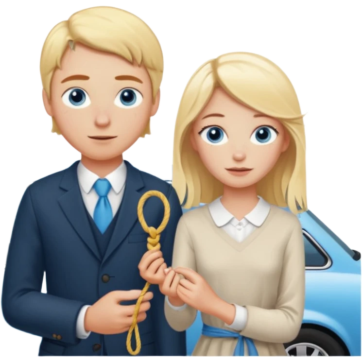 crea un emoji con esos 3 en conjunto👫🏻🪢🚘 & que la chica sea rubia y tenga pecas en la cara y tenga los ojos azules emoji