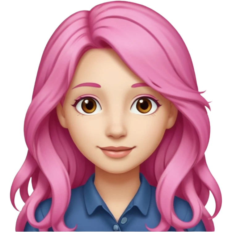 A light-skinned woman with long pink hair styled, brown eyes, and a gentle smile. emoji