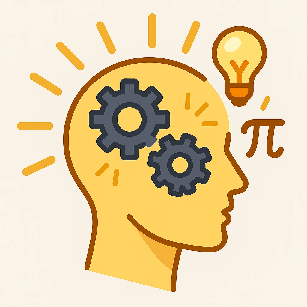 emoji symbolizing revolution of thought: a human head with gears, rays of light and symbols of ideas emoji