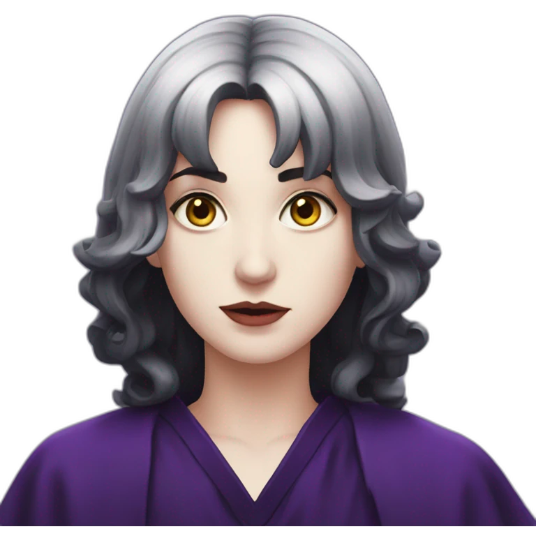 pale beautiful satanic priest with short wavy black hair and violet eyes emoji