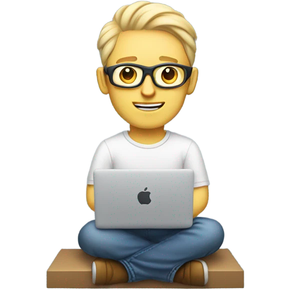 white-skinned male product designer sitting with macbook emoji