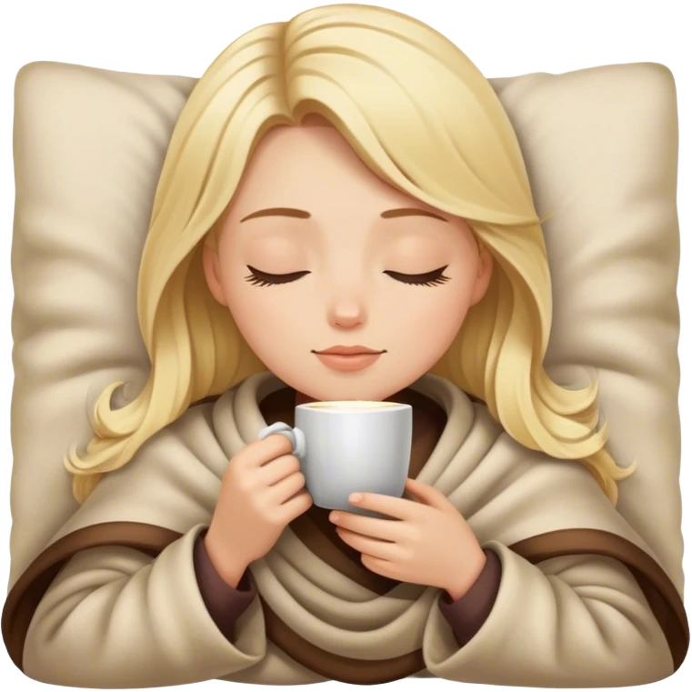 girl inside a blanket sipping coffee eyes closed blonde emoji