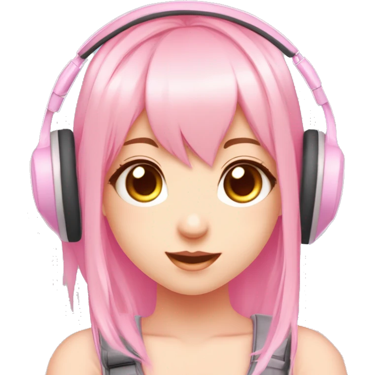 FAIR SKIN GAMER GIRL WITH PINK STRAIGHT HAIR gamingheadset pink kawaii gamer shiny blushing cute kawaii pastel anime trending style pink gaming headset gamergirl pastelcore girl gamer emoji