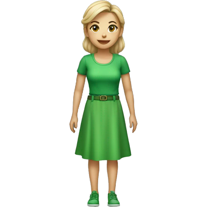 Mulher com blusa verde e maquininha de cartão verde na mão  emoji