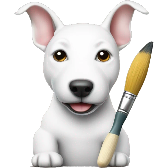 White bull terrier dog holding a paint brush  emoji