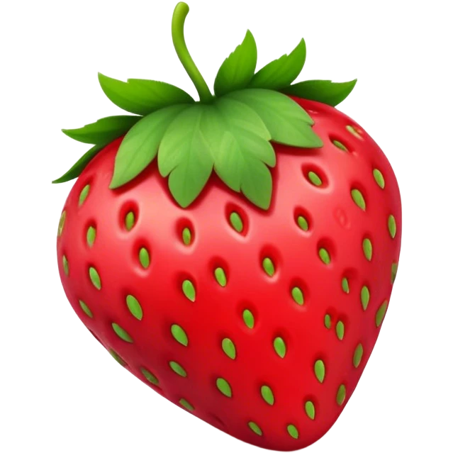 Cinematic Realistic Strawberry Emoji, Plump and juicy, with a deep red color and small, fresh seeds dotted across the skin. Its glossy, sweet surface catches the light, while bright green leaves top off the perfect, delicious berry. Soft glowing outline, capturing the essence of sweetness and freshness in a bright strawberry! emoji