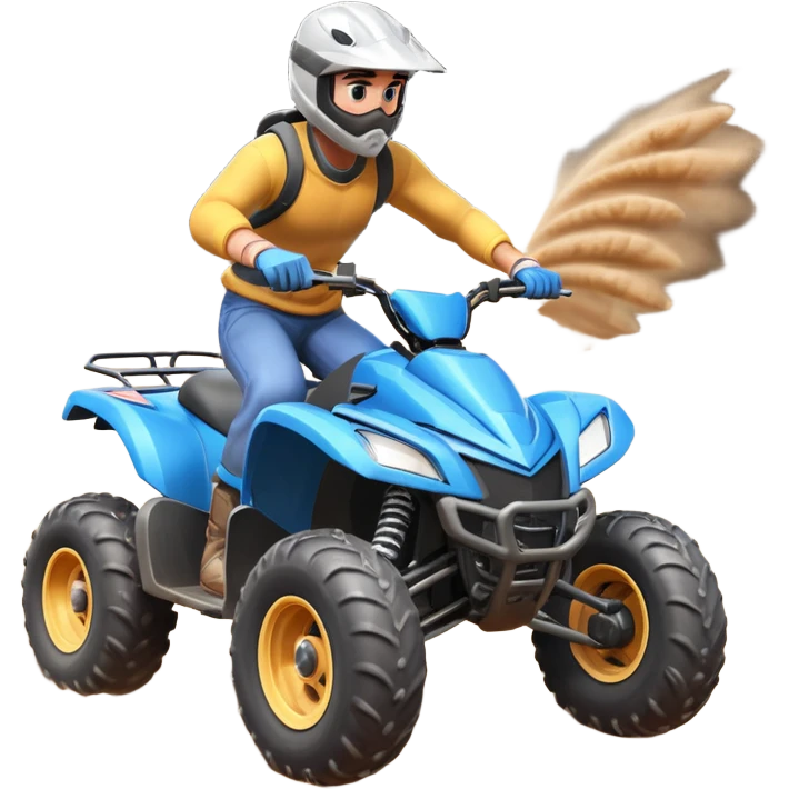 man riding an ATV, dynamic action pose, off-road vehicle, dust trail, 3D cartoon, mobile game icon style, clean background, no text, no watermark

 emoji