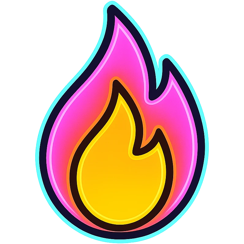 neon flame icon with glowing effect, modern icon style, bright neon colors emoji